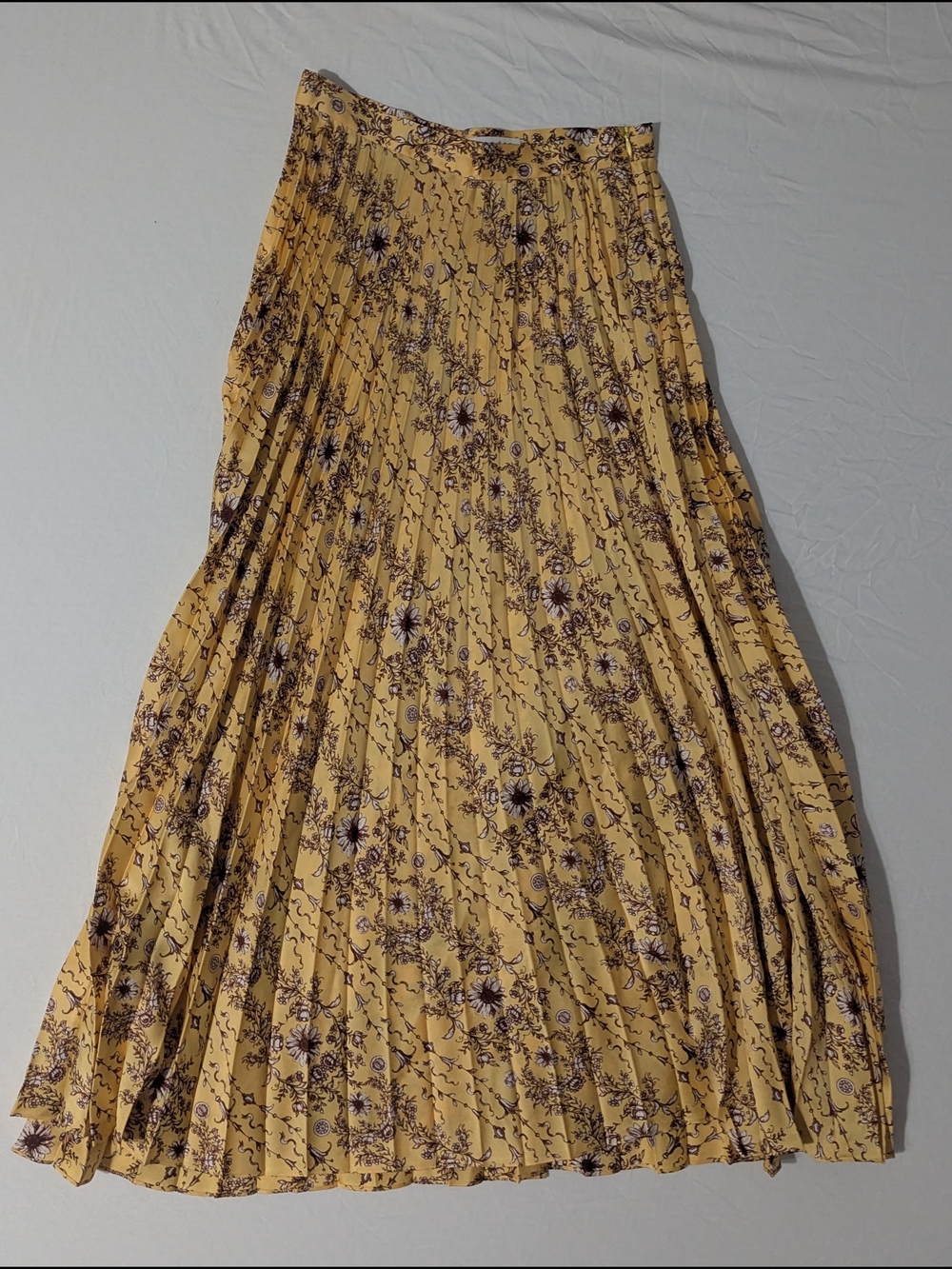 Sandro Paris Women's Yellow/Brown Lilou Floral Print Pleated Midi Skirt Size 0 - Picture 2 of 7